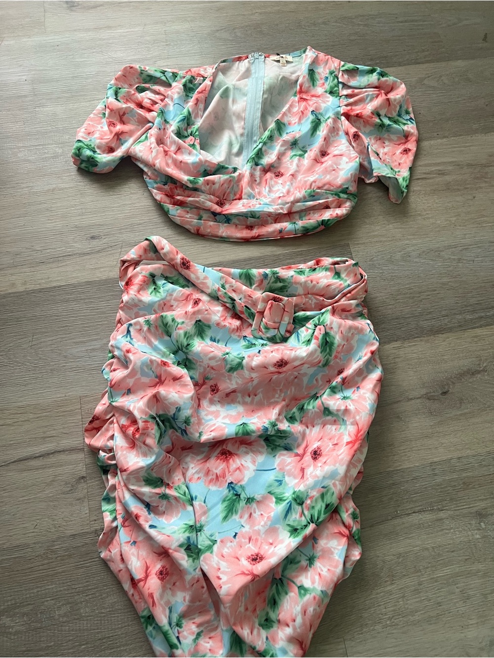 Floral Two-Piece Crop Top & Skirt Set - Pink Floral